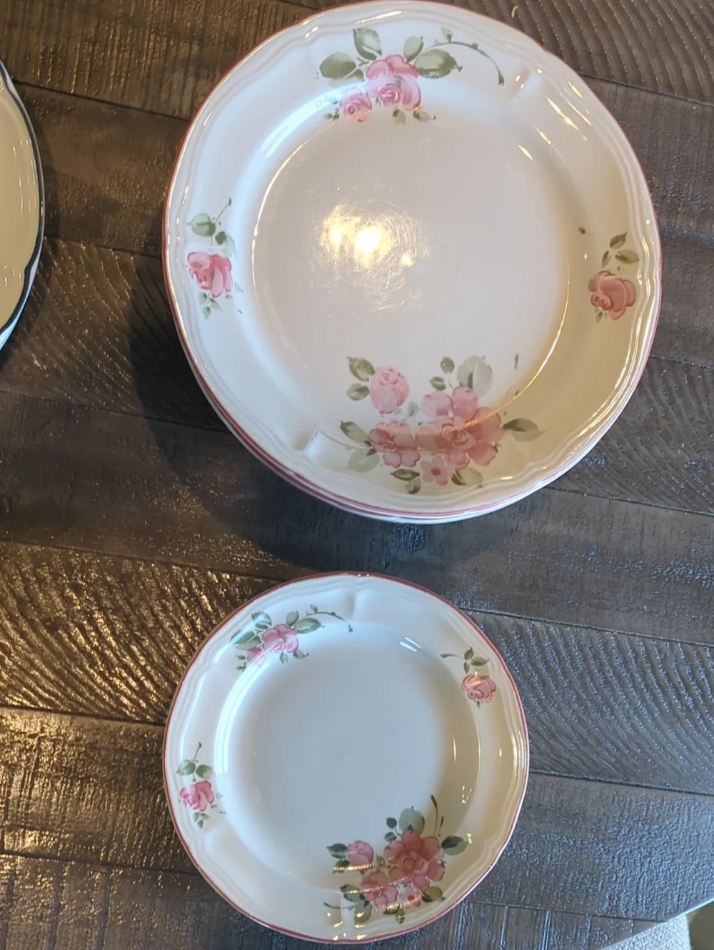 Gibson Cream Dinner Plates with Pink Rose Floral Border Set Of 10